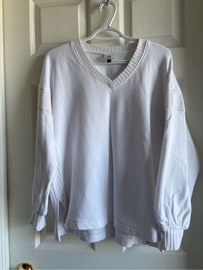 CAbi White V-Neck Lightweight Sweater